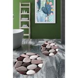 Evdeya 3d Renkli Taş Desenli Yıkanabilir Kolay Silinir Ikili Banyo Halısı Paspas Yuvarlak, Klozet-46-Pembe,