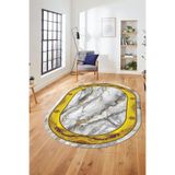 Evdeya Baskılı Kaymaz Taban Yıkanabilir Çerçeve Mermer Desen Oval Mutfak Yolluk Salon Halısı O-MERMER-03, Gold, 80 x 200