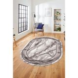 Evdeya Baskılı Kaymaz Taban Yıkanabilir Çerçeve Mermer Desen Oval Mutfak Yolluk Salon Halısı O-MERMER-03, Gri, 100 x 200