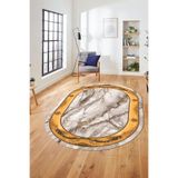 Evdeya Baskılı Kaymaz Taban Yıkanabilir Çerçeve Mermer Desen Oval Mutfak Yolluk Salon Halısı O-MERMER-03, Kahverengi, 100 x 250