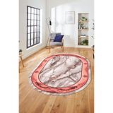 Evdeya Baskılı Kaymaz Taban Yıkanabilir Çerçeve Mermer Desen Oval Mutfak Yolluk Salon Halısı O-MERMER-03, Pembe, 180 x 280