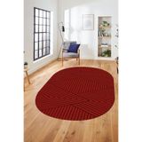 Evdeya Baskılı Kaymaz Taban Yıkanabilir Çizgili Desen Oval Yolluk Mutfak Salon Halısı O-SADE-08, Kırmızı, 180 x 280