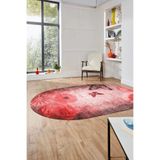Evdeya Baskılı Kaymaz Taban Yıkanabilir Modern Oval Yolluk Mutfak Salon Halısı O-MODERN-109, Kırmızı, 100 x 200