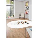 Evdeya Baskılı Kaymaz Taban Yıkanabilir Modern Oval Yolluk Mutfak Salon Halısı O-MODERN-112, Beyaz, 60 x 100