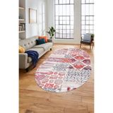 Evdeya Baskılı Kaymaz Taban Yıkanabilir Patchwork Desen Oval Yolluk Salon Halısı O-PATCHWORK-02, Kırmızı, 60 x 100
