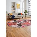 Evdeya Baskılı Kaymaz Taban Yıkanabilir Patchwork Desen Oval Yolluk Salon Halısı O-PATCHWORK-03, Kırmızı, 80 x 250