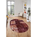Evdeya Baskılı Kaymaz Taban Yıkanabilir Patchwork Desen Oval Yolluk Salon Halısı O-PATCHWORK-05, Kırmızı, 60 x 100