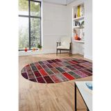Evdeya Baskılı Kaymaz Taban Yıkanabilir Patchwork Desen Oval Yolluk Salon Halısı O-PATCHWORK-09, Kırmızı, 80 x 200