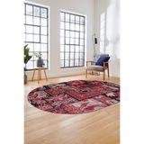 Evdeya Baskılı Kaymaz Taban Yıkanabilir Patchwork Desen Oval Yolluk Salon Halısı O-PATCHWORK-12, Kırmızı, 80 x 150