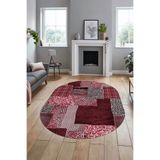 Evdeya Baskılı Kaymaz Taban Yıkanabilir Patchwork Desen Oval Yolluk Salon Halısı O-PATCHWORK-15, Kırmızı, 120 x 250