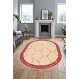 Evdeya Baskılı Kaymaz Taban Yıkanabilir Sade Kilim Desen Oval Yolluk Salon Halısı O-SADE-17, Kırmızı, 80 x 150
