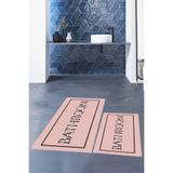 Evdeya Baskılı Yıkanabilir Çerçeveli Bathroom Yazılı Banyo Paspası Klozet Takımı KLOZET-06, Pembe, 60 x 100