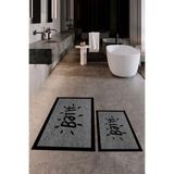 Evdeya Baskılı Yıkanabilir Kaymaz Çerçeveli Bath Yazılı İkili Banyo Halısı Paspas Klozet Takımı KLOZET-10, Gri, 60 x 100