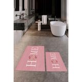 Evdeya Baskılı Yıkanabilir Kaymaz Çiçekli Home Yazılı İkili Banyo Halısı Paspas Klozet Takımı KLOZET-12, Pembe, 60 x 100
