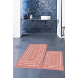 Evdeya Baskılı Yıkanabilir Kaymaz Desenli Bathroom Yazılı Banyo Paspası Klozet Takımı KLOZET-05, Pembe, 60 x 100
