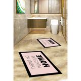 Evdeya Baskılı Yıkanabilir Kaymaz Home Yazılı İkili Banyo Halısı Paspas Klozet Takımı KLOZET-13, Pembe, 60 x 100