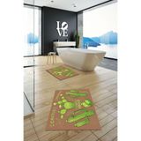 Evdeya Baskılı Yıkanabilir Kaymaz Kaktüs Desenli İkili Banyo Halısı Paspas Klozet Takımı KLOZET-23, Kahverengi, 60 x 100