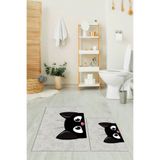 Evdeya Baskılı Yıkanabilir Kaymaz Kedi Desenli İkili Banyo Halısı Paspas Klozet Takımı KLOZET-40, Gri, 60 x 100
