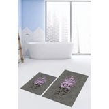 Evdeya Baskılı Yıkanabilir Kaymaz Modern Çiçekli İkili Banyo Halısı Paspas Klozet Takımı KLOZET-29, Gri, 60 x 100