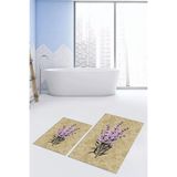 Evdeya Baskılı Yıkanabilir Kaymaz Modern Çiçekli İkili Banyo Halısı Paspas Klozet Takımı KLOZET-29, Kahverengi, 60 x 100