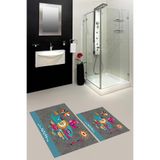 Evdeya Baskılı Yıkanabilir Kaymaz Renkli Fil Desenli İkili Banyo Halısı Paspas Klozet Takımı KLOZET-31, Gri, 60 x 100