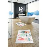 Evdeya Baskılı Yıkanabilir Kaymaz Renkli Kaktüs Desenli İkili Banyo Halısı Klozet Takımı KLOZET-24, Gri, 60 x 100