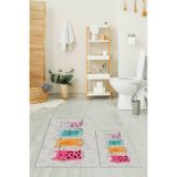 Evdeya Baskılı Yıkanabilir Kaymaz Renkli Kediler Desenli İkili Banyo Halısı Klozet Takımı KLOZET-41, Gri, 60 x 100