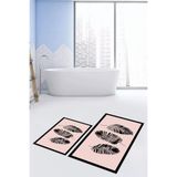 Evdeya Baskılı Yıkanabilir Kaymaz Renkli Yapraklı Desen İkili Banyo Halısı Klozet Takımı KLOZET-26, Pembe, 60 x 100
