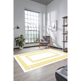 Evdeya Çerçeve Desen Dijital Baskılı Kaymaz Taban Yıkanabilir Yolluk Mutfak Salon Halısı ÇERÇEVELİ-47, Beyaz, 120 x 180