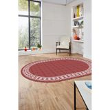 Evdeya Çerçeveli Jüt-Hasır Desen Kaymaz Taban Yıkanabilir Modern Oval Yolluk Salon Halısı O-JÜT-20, Kırmızı, 160 x 250