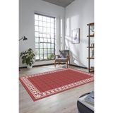 Evdeya Çerçeveli Jüt-Hasır Desen Kaymaz Taban Yıkanabilir Modern Yolluk Mutfak Salon Halısı JÜT-20, Kırmızı, 80 x 200