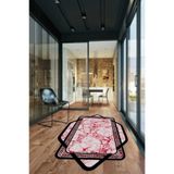 Evdeya Çerçeveli Mermer Yıkanabilir Kaymaz Taban Lazer Kesim Yolluk Mutfak Salon Halısı LAZER-29, Kırmızı, 60 x 150