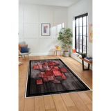 Evdeya Çerçeveli Modern Desenli Dijital Kaymaz Taban Yıkanabilir Yolluk Mutfak Salon Halısı MODERN-13, Kırmızı, 120 x 250