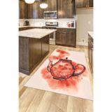 Evdeya Dijital Baskılı Kaymaz Taban Çaydanlık Desenli Yolluk Mutfak Halısı MUTFAK-23, Kırmızı, 100 x 150