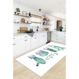 Evdeya Dijital Baskılı Kaymaz Taban Kaktüs Desenli Yıkanabilir Yolluk Mutfak Halısı MUTFAK-30, Beyaz, 80 x 150