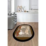 Evdeya Dijital Baskılı Kaymaz Taban Kitchen Yazılı Modern Oval Yolluk Mutfak Halısı O-MUTFAK-18, Kahverengi, 180 x 280