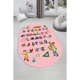 Evdeya Dijital Baskılı Kaymaz Taban Yıkanabilir Alfabe Eğitici Oval Çocuk Odası Oyun Halısı O-ÇOCUK-33, Pembe, 100 x 150