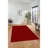 Evdeya Dijital Baskılı Kaymaz Taban Yıkanabilir Çizgili Desen Yolluk Mutfak Salon Halısı SADE-08, Kırmızı, 60 x 150