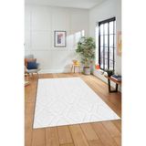 Evdeya Dijital Baskılı Kaymaz Taban Yıkanabilir Kilim Desen Yolluk Mutfak Salon Halısı SADE-02, Beyaz, 80 x 200