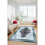 Evdeya Dijital Baskılı Kaymaz Taban Yıkanabilir Mermer Desen Üçlü Yatak Odası Takımı MERMER-09, Mavi, 100 x 250