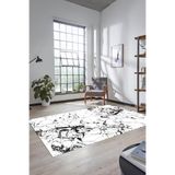 Evdeya Dijital Baskılı Kaymaz Taban Yıkanabilir Mermer Desen Üçlü Yatak Odası Takımı MERMER-27, Beyaz, 160 x 250