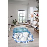 Evdeya Dijital Baskılı Kaymaz Taban Yıkanabilir Mermer Desenli Lazer Kesim Salon Halısı LAZER-09, Mavi, 100 x 200
