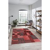 Evdeya Dijital Baskılı Kaymaz Taban Yıkanabilir Patchwork Yolluk Mutfak Salon Halısı PATCHWORK-16, Kırmızı, 100 x 200