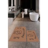 Evdeya Dijital Baskılı Modern Yıkanabilir Ikili Banyo Halısı Paspas, Klozet-11-Kahve, - Kahverengi