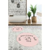 Evdeya Dijital Baskılı Modern Yıkanabilir Ikili Yuvarlak Banyo Halısı Paspas, Klozet-11-Pembe,