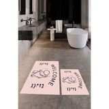 Evdeya Dijital Baskılı Modern Yıkanabilir Kaymaz İkili Banyo Halısı Paspas Klozet Takımı KLOZET-11, Pembe, 40 x 60