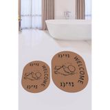 Evdeya Dijital Baskılı Modern Yıkanabilir Kaymaz İkili Oval Banyo Halısı Paspas Klozet Takımı O-KLOZET-11, Kahverengi, 40 x 60