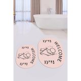 Evdeya Dijital Baskılı Modern Yıkanabilir Kaymaz İkili Oval Banyo Halısı Paspas Klozet Takımı O-KLOZET-11, Pembe, 40 x 60