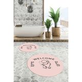 Evdeya Dijital Baskılı Modern Yıkanabilir Kaymaz İkili Yuvarlak Banyo Halısı Paspas Klozet Takımı Y-KLOZET-11, Pembe, 40 x 60