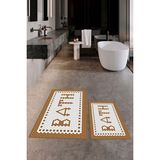 Evdeya Dijital Baskılı Mozaik Desenli Bath Yazılı Ikili Banyo Paspası, Klozet-7-Kahve, - Kahverengi